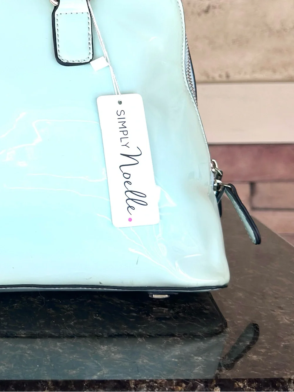 SIMPLY NOELLE ~ Mint Green Patent Sheen Dome Satchel w/Paisley Print Interior